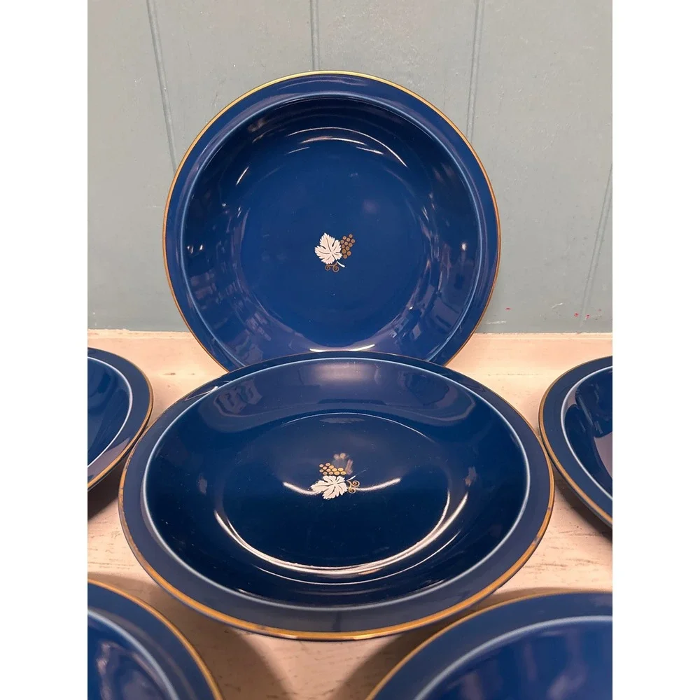 Set‎ of 6 Mikasa Bacchanale L4001 Cobalt Blue Fine China Soup Pasta Bowls Japan